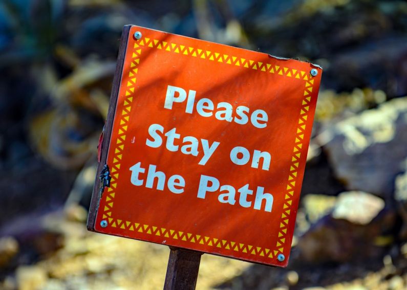 HOA Rules - please stay on the path signage