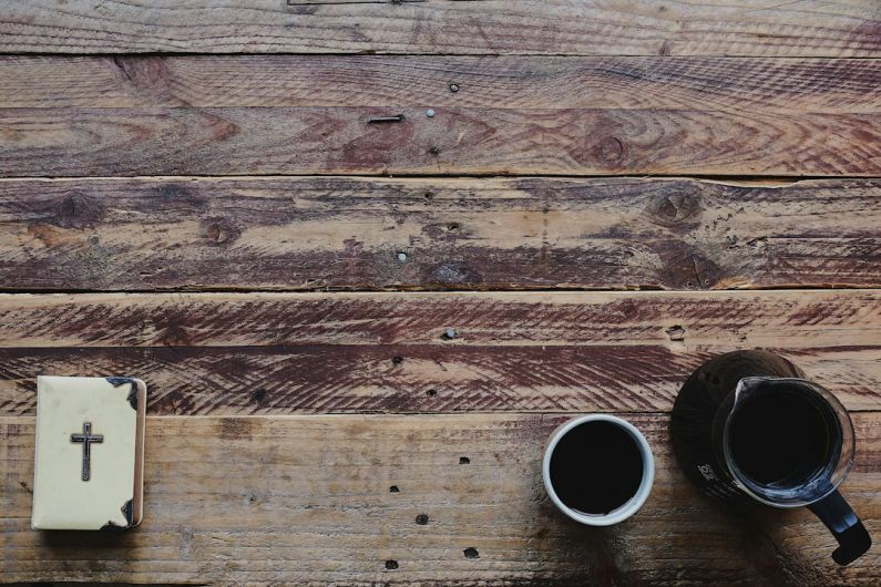 Pallet Coffee Table - flat-lay photograph of black coffee pot and cup