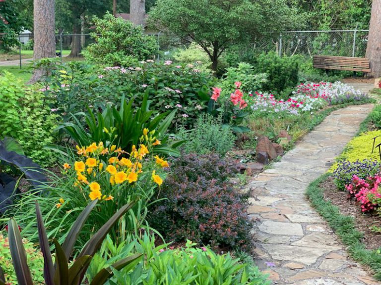 Garden Path - yellow and red flower garden